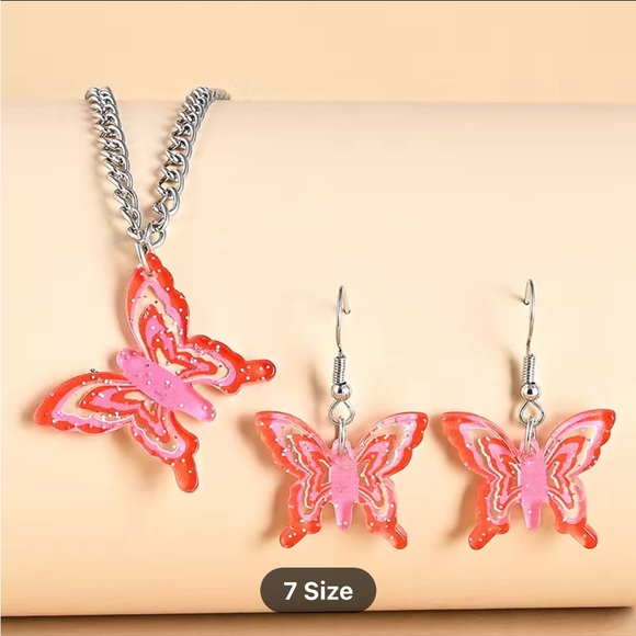 Silver blue butterfly necklace and earrings set - Picture 2 of 4